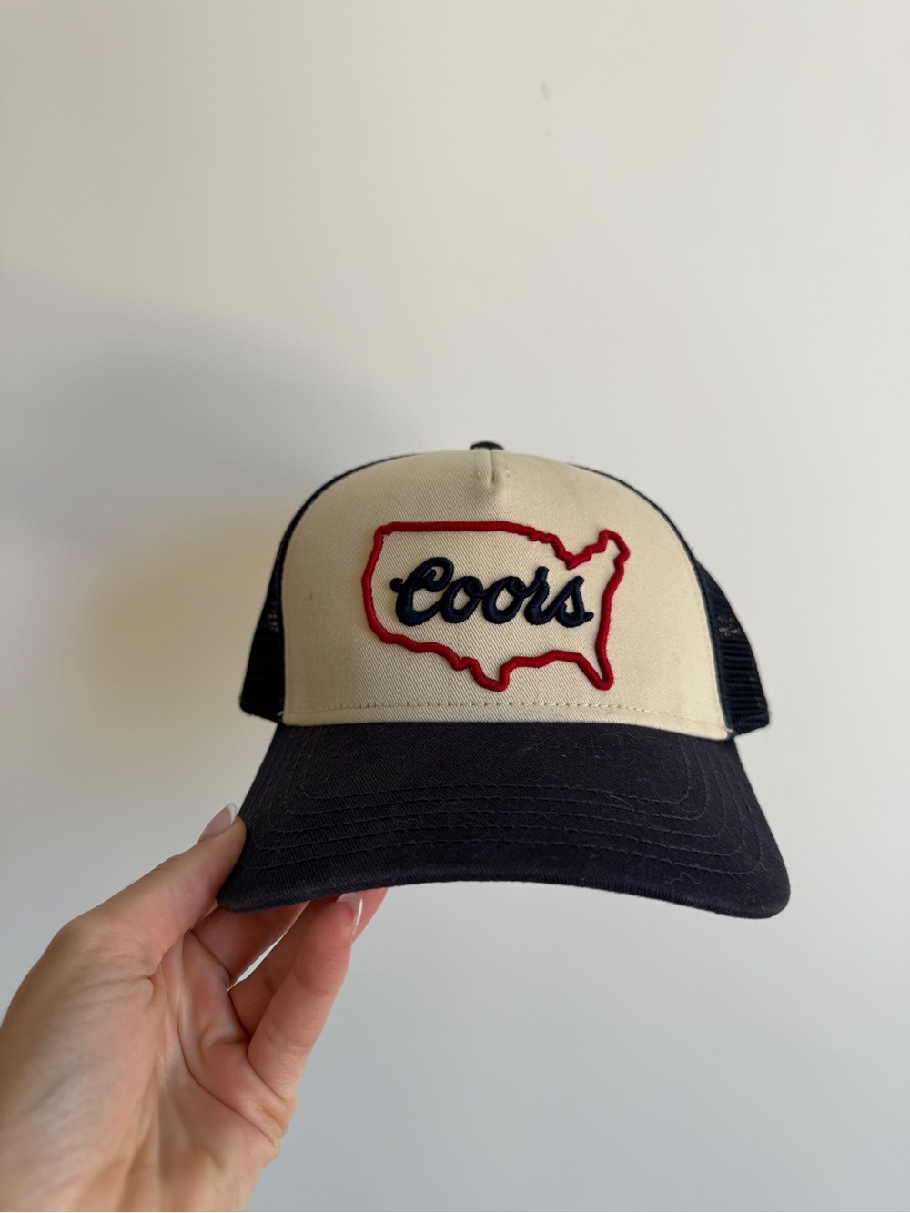 Coors Trucker Hat in Cream and Black America Map Outline
